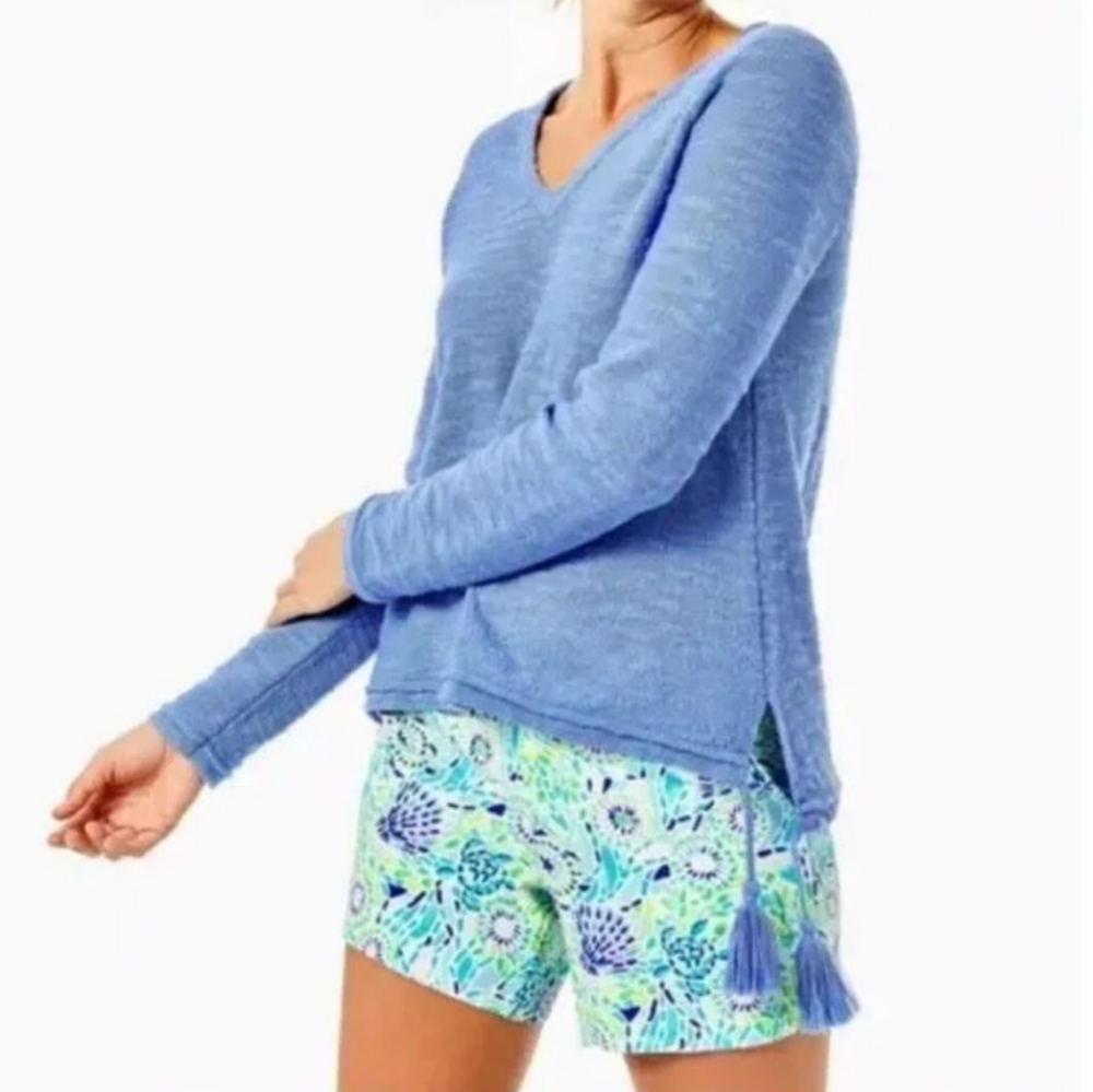 Lilly Pulitzer Slub Cotton THE JODY SWEATER Tassel Hem V-Neck Sweater NWT